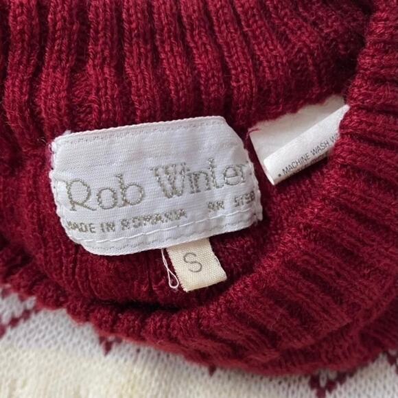 Vintage Maroon Cream Fair Isle Acrylic Knit Pullover Sweater Sz Small - Picture 9 of 14